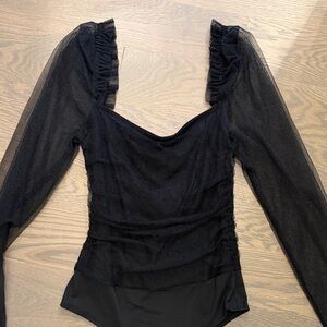Black Mesh Long Sleeve Bodysuit